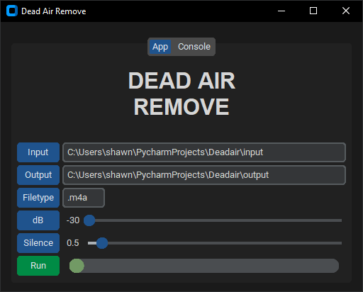 Dead Air Remove UI with test values